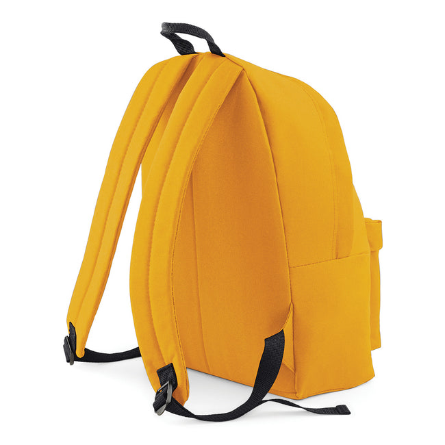 Reverse pic of Mustard yellow backpack with embroidered white Cool Flo logo on the front