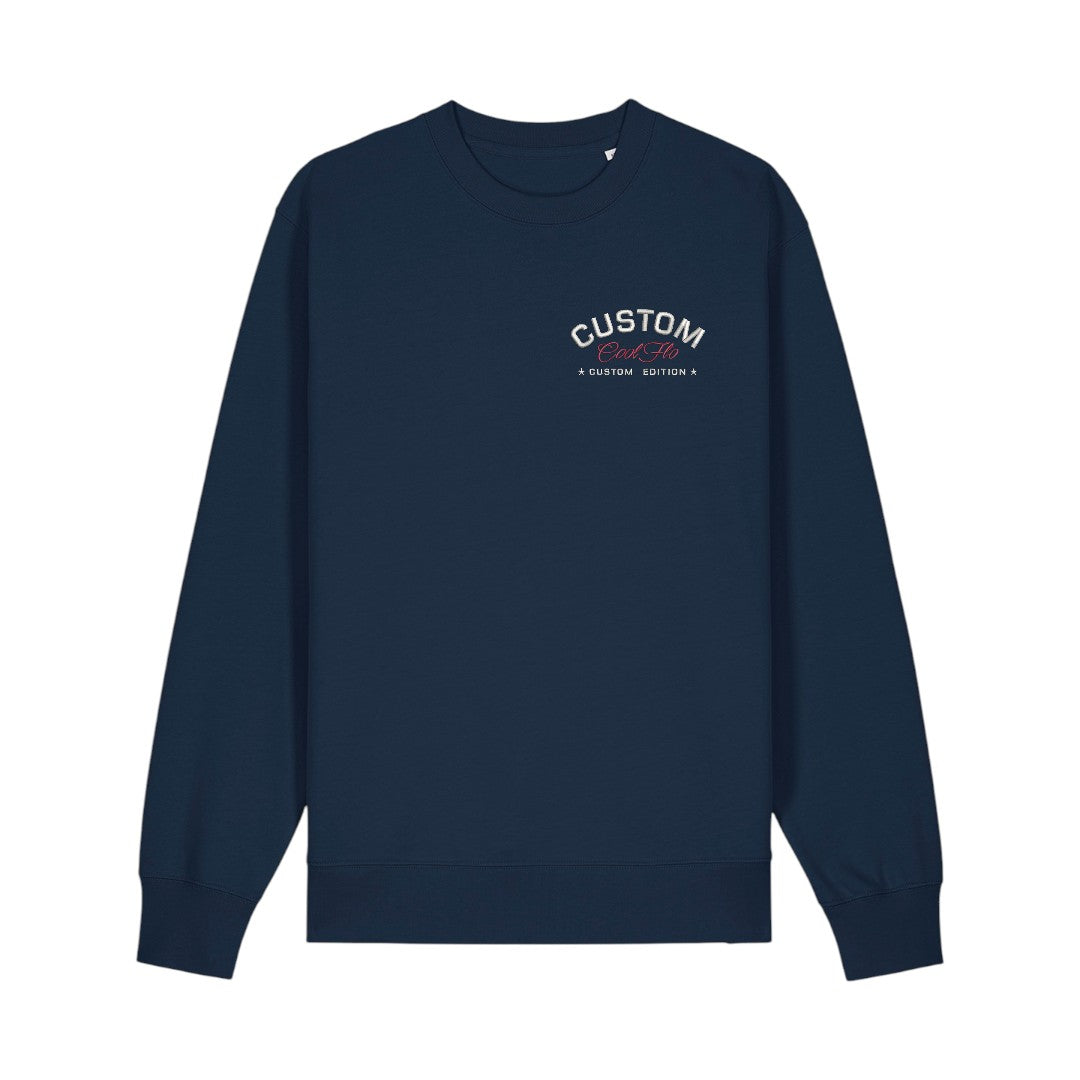 Cool Flo Custom Edition Navy Sweatshirt with Red and Silver embroidery on left chest.