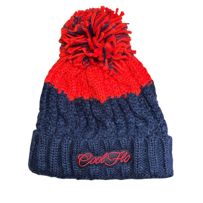 Cool Flo Navy/Red Chamonix bobble hat with matching embroidered logo.