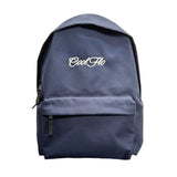 Navy blue backpack with embroidered white Cool Flo logo on the front