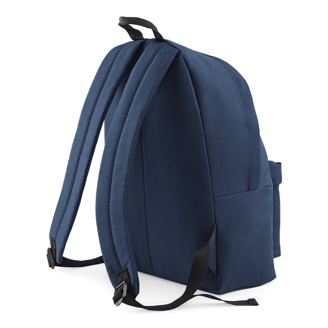 Reverse shot of Navy blue backpack with embroidered white Cool Flo logo on the front