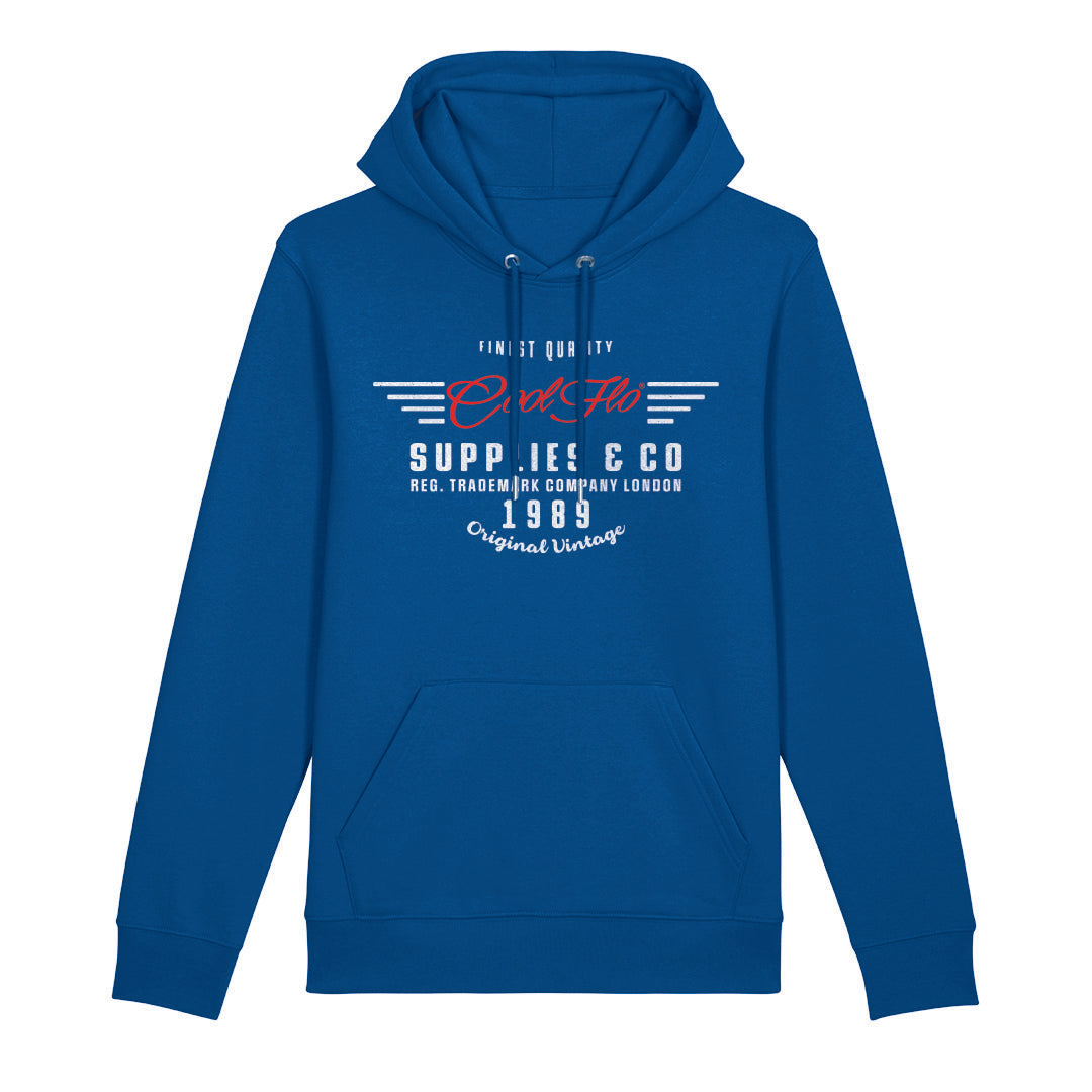 Cool Flo Graphic hoody design in red and white on a majorelle blue base. 1989 Original Vintage.