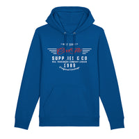 Cool Flo Graphic hoody design in red and white on a majorelle blue base. 1989 Original Vintage.