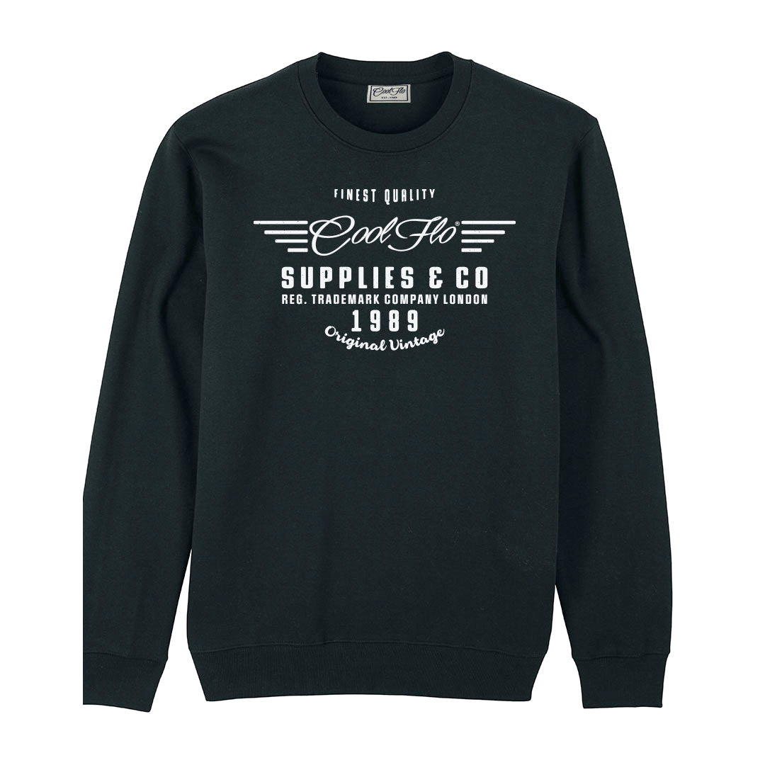 Cool Flo Graphic sweatshirt design in white on a black base. 1989 Original Vintage.