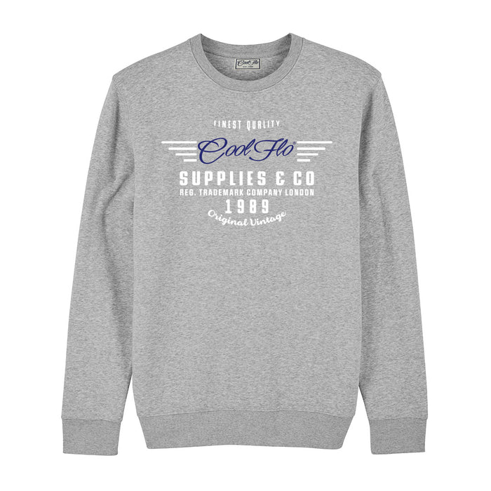 Cool Flo Graphic sweatshirt design in white and navy on a grey base. 1989 Original Vintage.