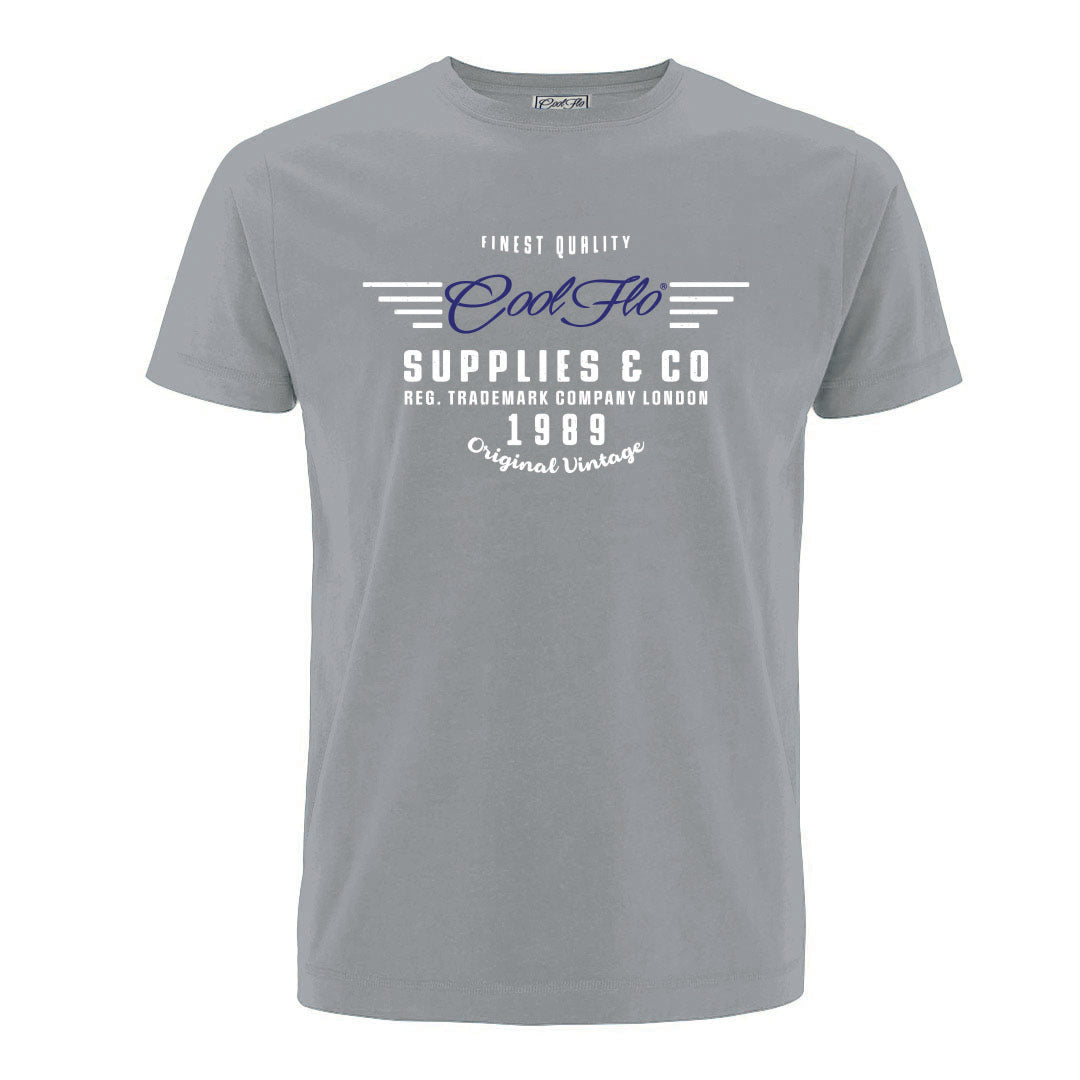 Cool Flo Graphic tee design in white and navy on a grey base. 1989 Original Vintage.