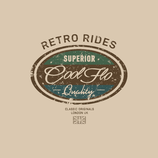 Cool Flo Retro Rides sand sweatshirt with brown, green and teal print design - rollover image.