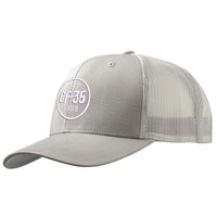 CF35 silver trucker cap with embroided CF35 anniversary logo 