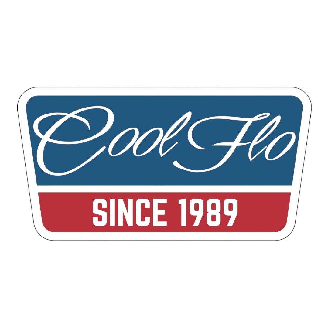 Cool Flo sticker featuring a white script logo and 'Since 1989' text on a blue , white, and red background.