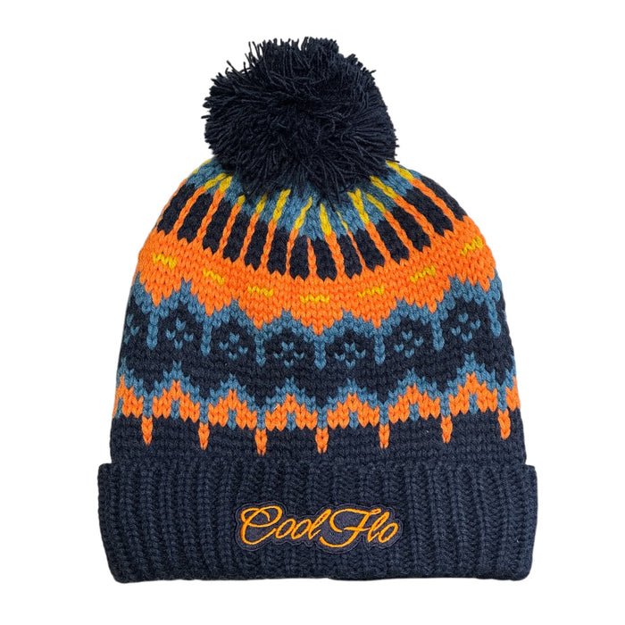 Cool Flo Arctic Navy Ski Beanie in a navy and orange colour way with matching embroidered logo.