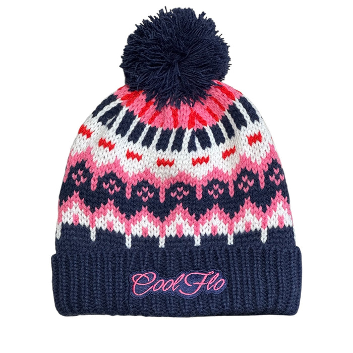 Cool Flo Frost Bloom Ski Beanie in a navy, pink and white colour way with matching embroidered logo.
