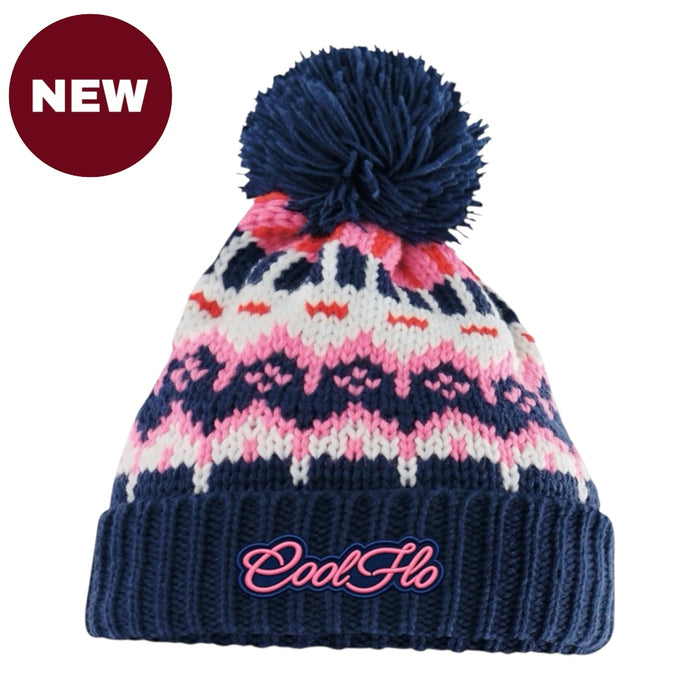 Cool Flo Frost Bloom Ski Beanie in a navy, pink and white colour way with matching embroidered logo.