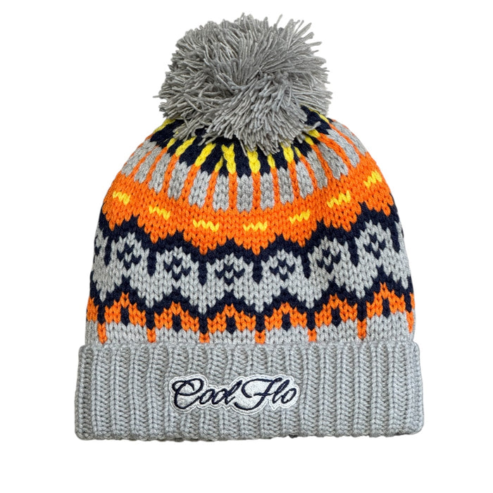 Cool Flo Arctic Glacier Trails Beanie in a grey, navy and orange colour way with matching grey and navy embroidered logo.