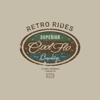Cool Flo 'Retro Rides' stone-coloured hoody with brown, green and teal print design on chest - rollover image