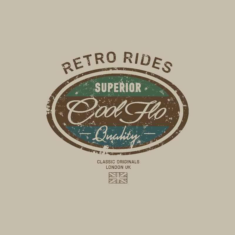 Cool Flo 'Retro Rides' stone-coloured hoody with brown, green and teal print design on chest - rollover image