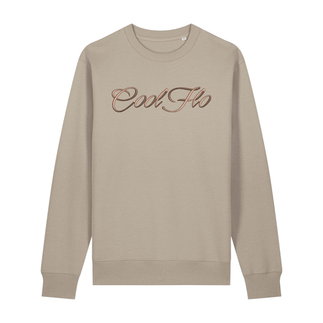 Cool Flo stone colour sweatshirt with a 3D high build embroidered brown logo across the chest.