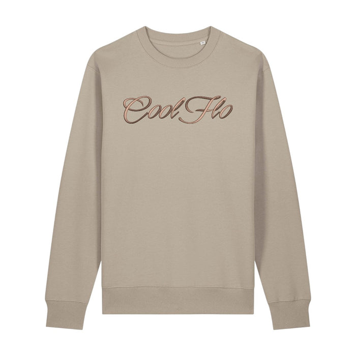 Cool Flo stone colour sweatshirt with a 3D high build embroidered brown logo across the chest.