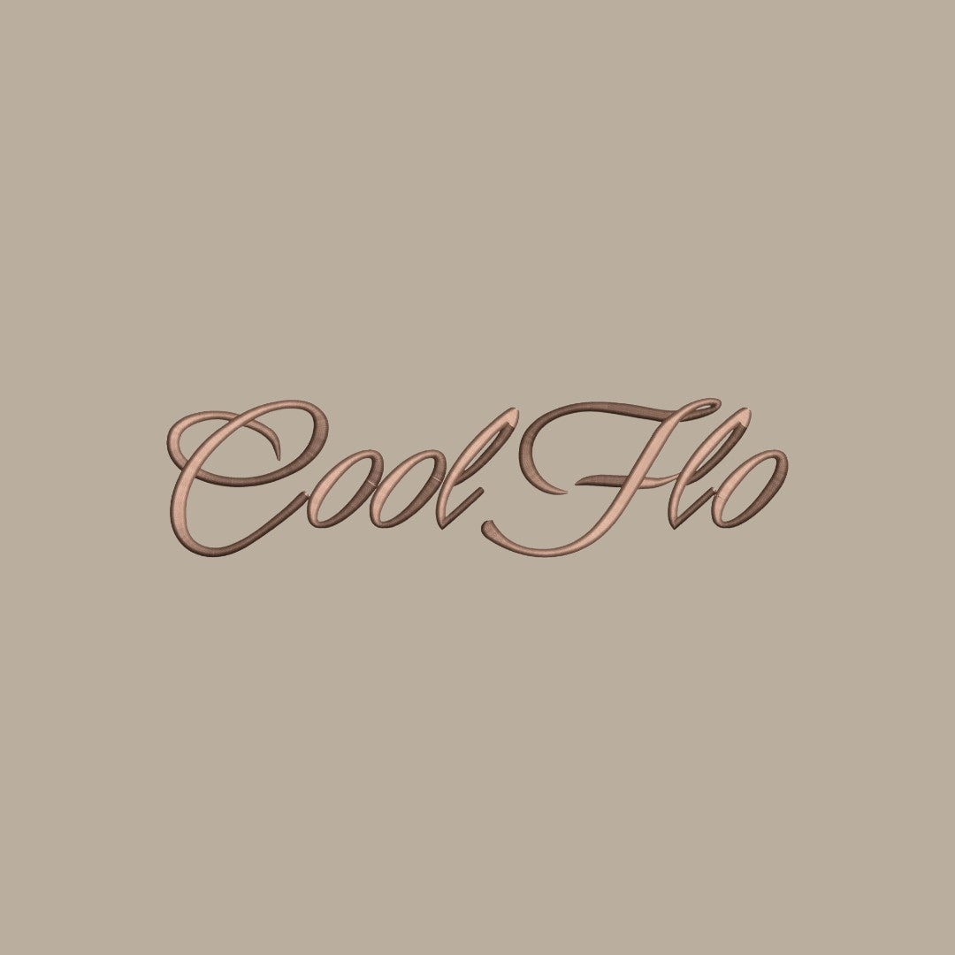 Close-up of Cool Flo stone sweatshirt with a 3D high build embroidered brown logo across the chest.