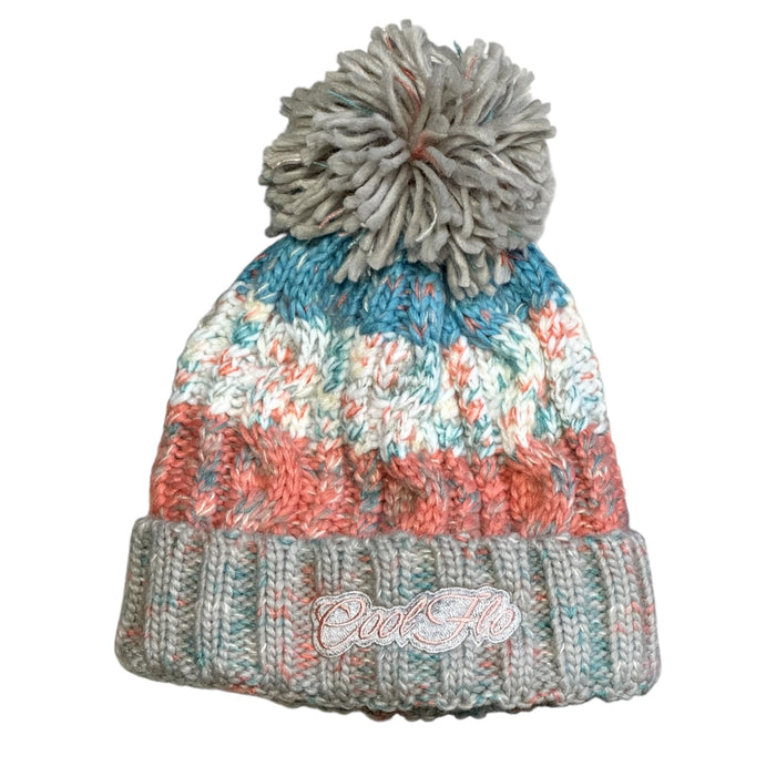 Cool Flo Morzine bobble hat in Sunrise Mist colour way with an embroidered logo on the cuff.