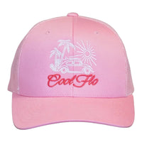 Cool Flo Surf Bug trucker cap in Pink featuring embroidered Surf Bug artwork and breathable mesh back panels