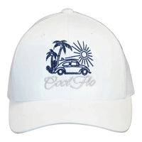 Cool Flo Surf Bug trucker cap in White featuring embroidered Surf Bug artwork and breathable mesh back panels.