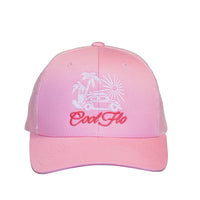 Cool Flo Surf Bug trucker cap in Pink featuring embroidered Surf Bug artwork and breathable mesh back panels