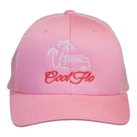 Cool Flo Surf Bus trucker cap in Pink featuring embroidered Surf Bus artwork and breathable mesh back panels