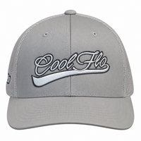 Front view of a Cool Flo Silver trucker cap featuring a raised 3D embroidered Swoosh logo in Silver and Dark Grey and a curved visor.