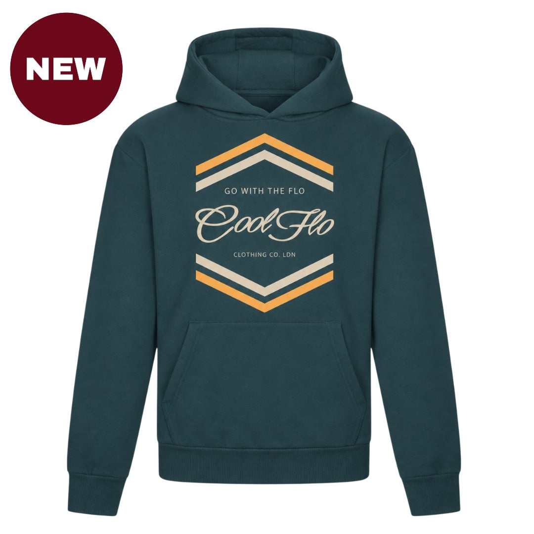 'NEW' Cool Flo Chevron teal hoodie with cream and yellow chest print