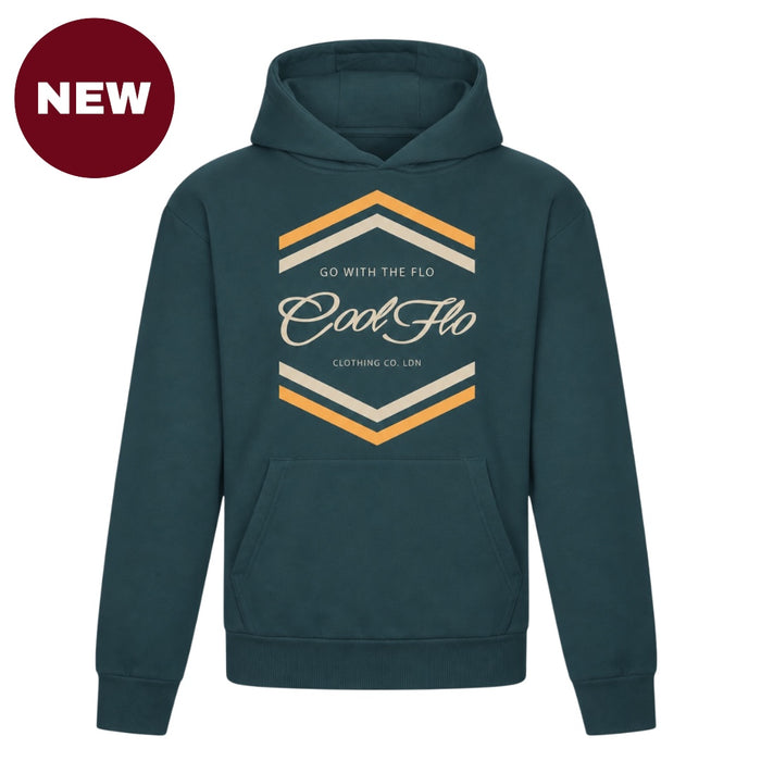 'NEW' Cool Flo Chevron teal hoodie with cream and yellow chest print