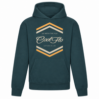 Cool Flo Chevron teal hoodie with cream and yellow chest print