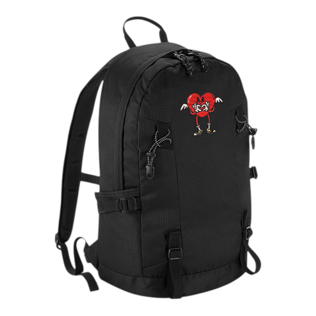 Centreforce Radio black backpack with the an embroidered That's the Way Love Is logo on the front.