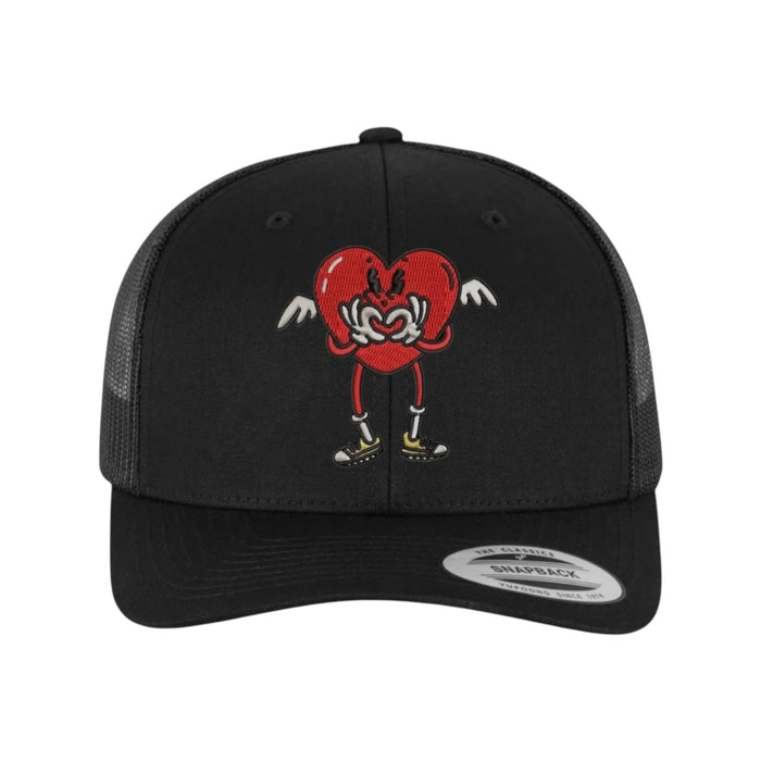 Centreforce Radio's embroidered black trucker cap with That's the Way Love Is heart logo.