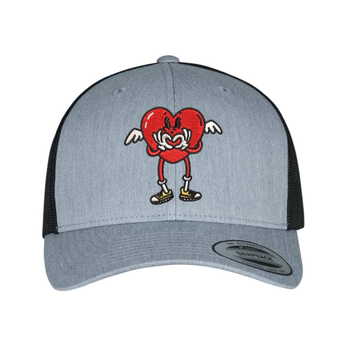 Centreforce Radio's embroidered heather grey/black trucker cap with That's the Way Love Is heart logo.