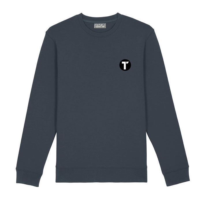 Anthracite sweatshirt with Tenacious 'T'  logo embroidered in black and white on the left chest.