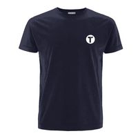 Navy T-shirt with Tenacious 'T'  logo printed on the left in white.