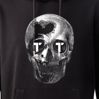 Black hoody with black and white 'Sillouette Skull' design printed on the front.