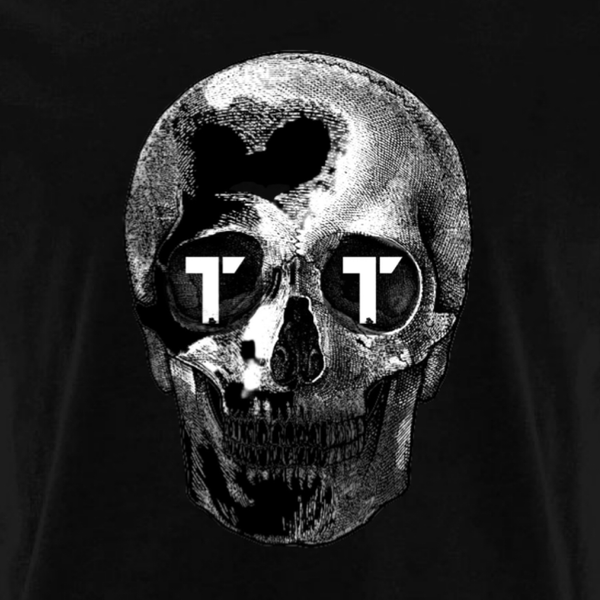 Tenacious black tee with black and white 'Sillouette Skull' design printed on front.