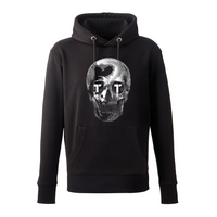 Black hoody with black and white 'Sillouette Skull' design printed on the front.