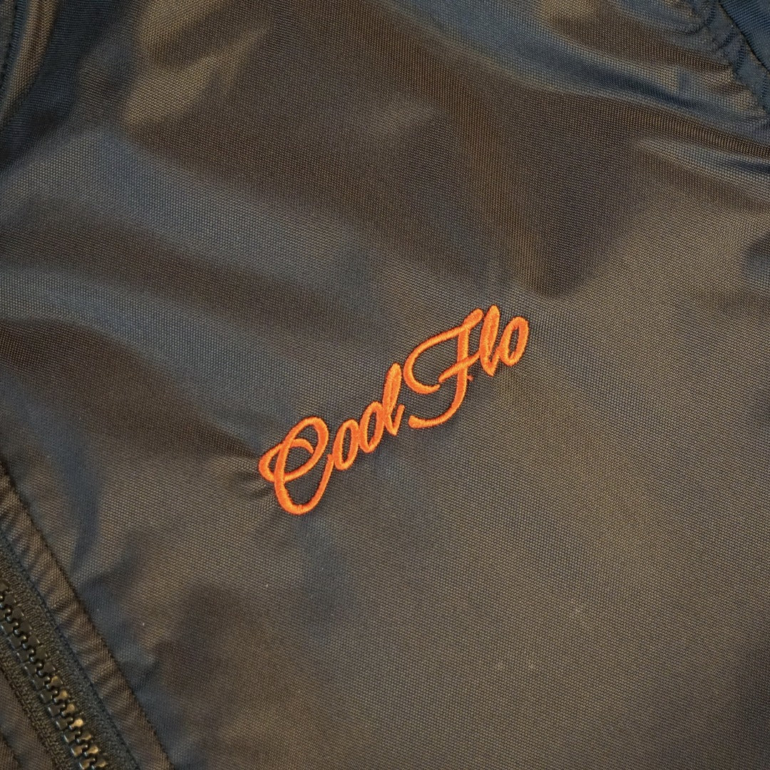 Cool Flo Black Bomber Jacket - embroidery close-up