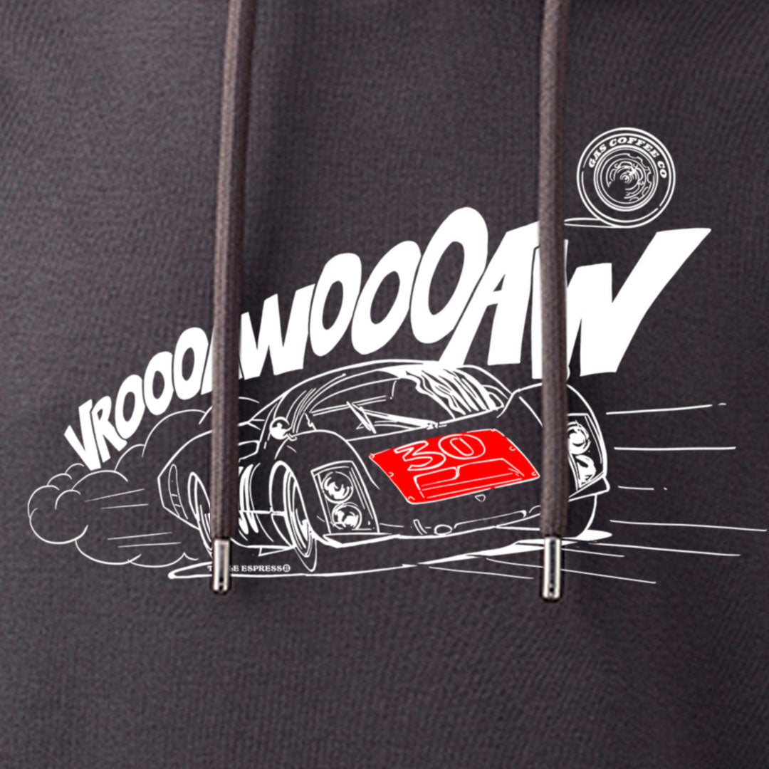 Gas Coffee- Cool Flo - Charcoal/Dark Grey Porsche 906 hoody - design close-up