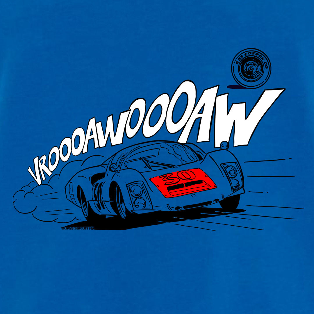 Gas Coffee- Cool Flo - Royal Blue Porsche 356SL t-shirt - design close-up