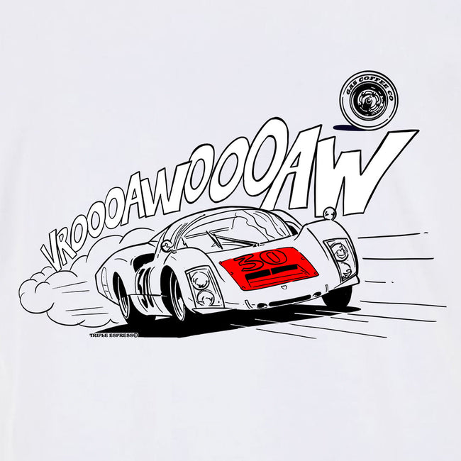 Gas Coffee- Cool Flo - White Porsche 356SL t-shirt - design close-up