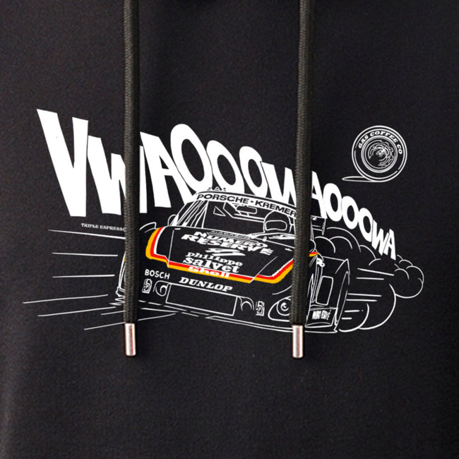 Gas Coffee- Cool Flo - Black Porsche 935 hoody - design close-up