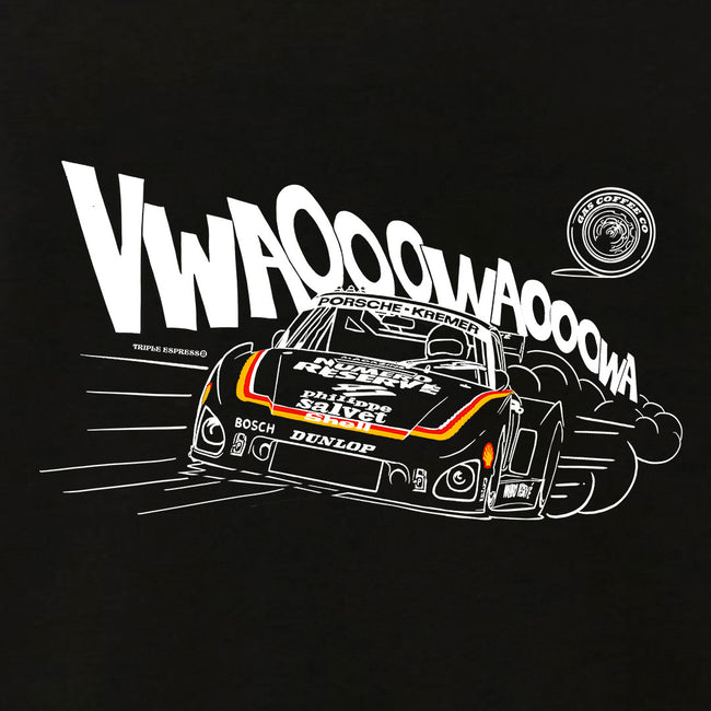 Gas Coffee- Cool Flo - Black Porsche 935 t-shirt - design close-up