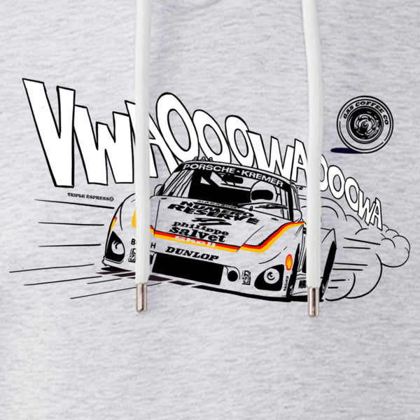 Gas Coffee - Cool Flo Grey Porsche 935 hoody - close-up