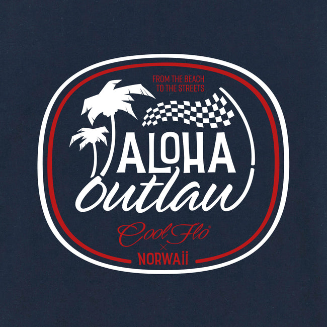 Aloha Outlaw navy blue long-sleeve t-shirt close-up