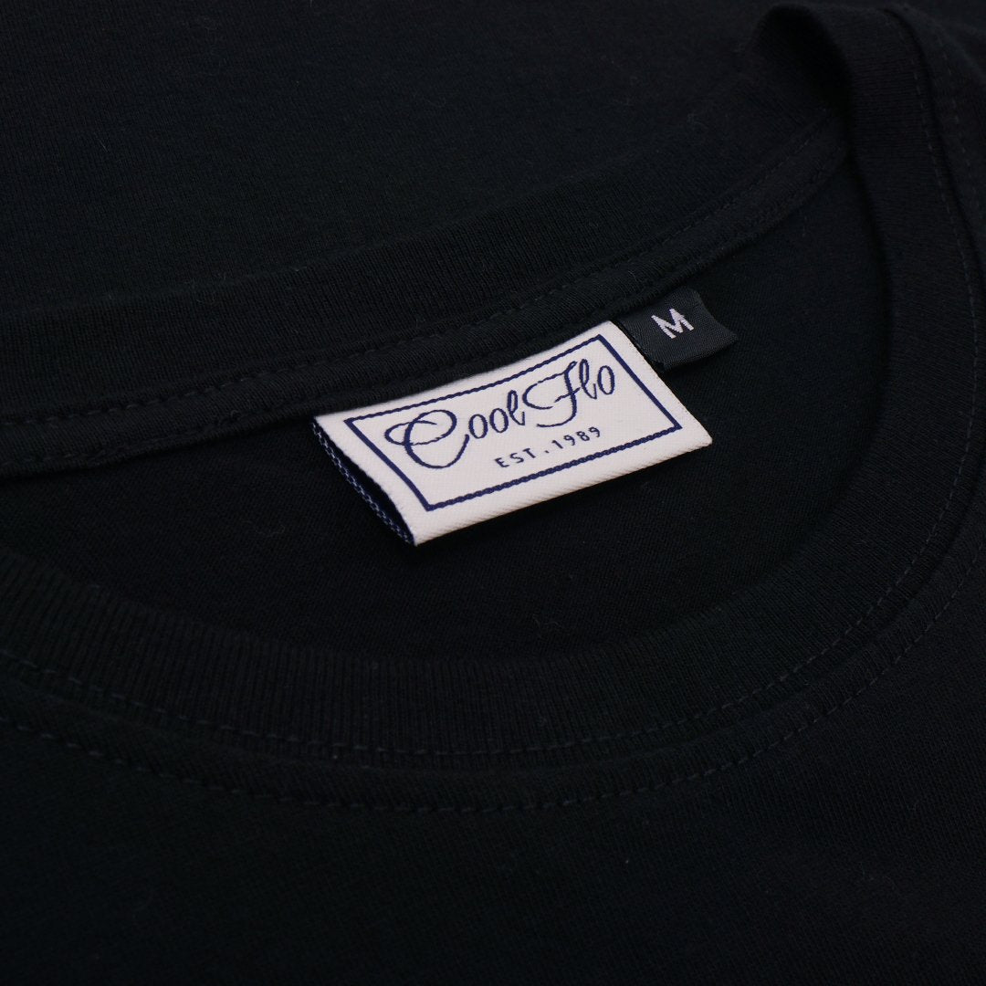 Worldwide Shipping black long-sleeve t-shirt neck label
