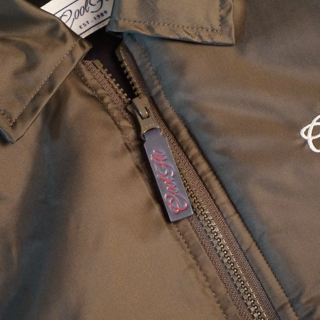 Cool Flo Collared Green Bomber Jacket - main zip close-up