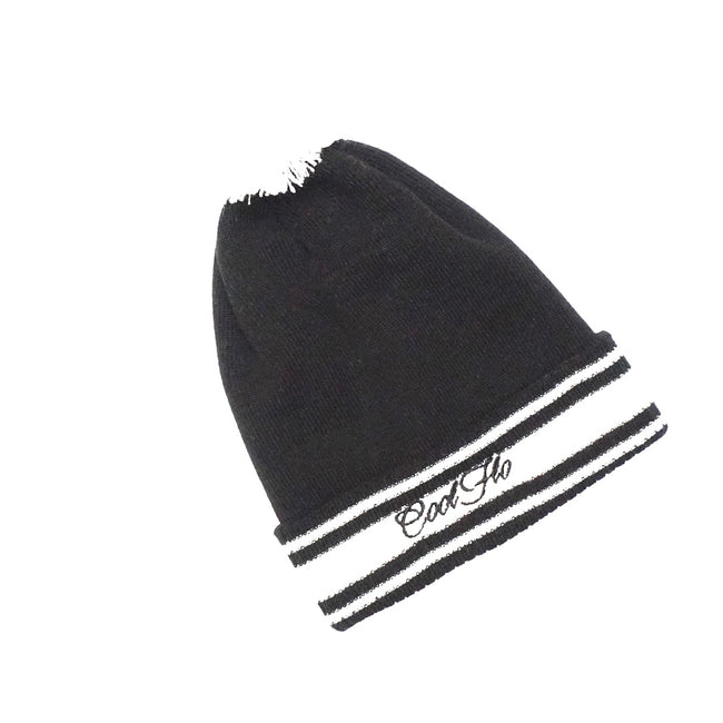Cool Flo black and white bobble hat with  embroidered script logo 